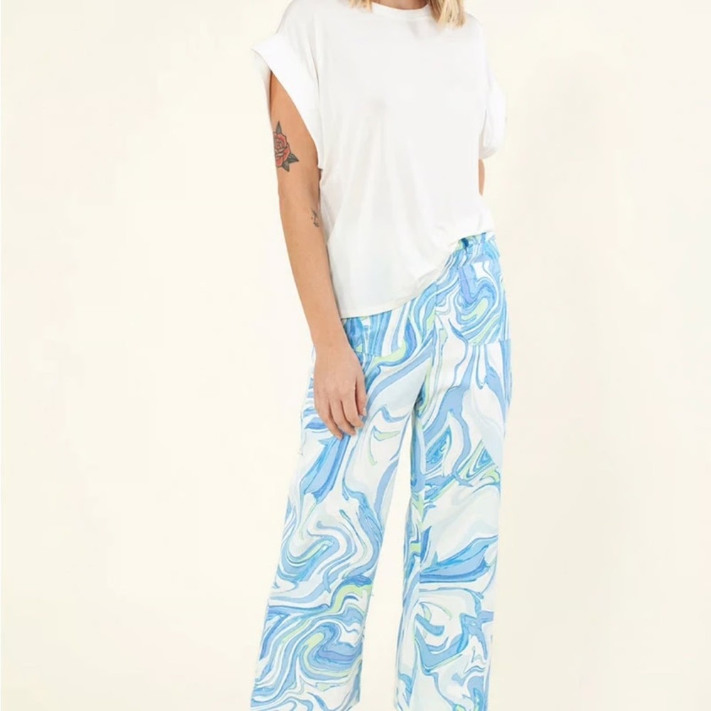 Hale Bob Ace‎ Pants Blue Watercolor Retro Cropped Vacation Resort Beachy Small